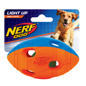 NERF DOG Świecąca piłka footballowa LED „S”niebiesko-pomarańczowa