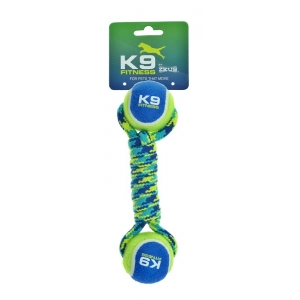 ZEUS K9 FITNESS 23 cm - Hantel sznurowy z dwoma piłkami dla psa
