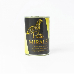 MIRALS PUTENWURFEL - delikatne kawałki indyka na sałatce z ogórka i roszponki z puree z fig i moreli 400 g